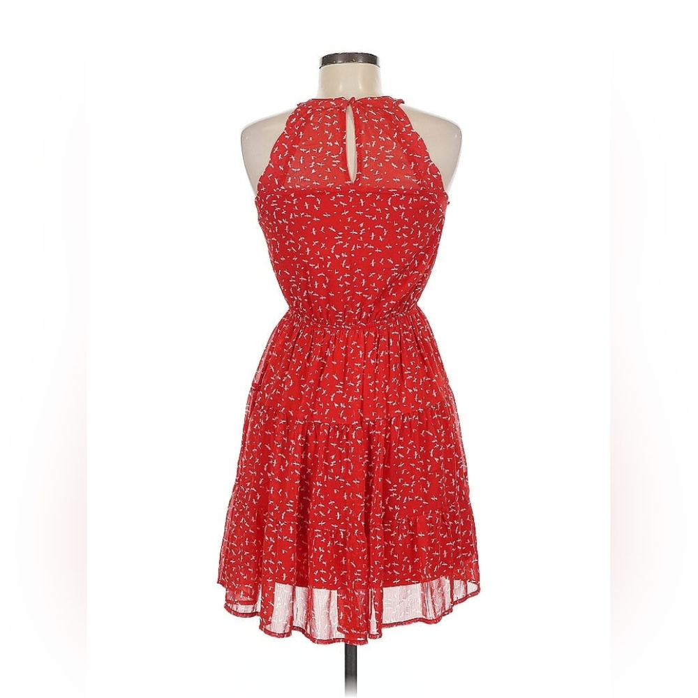 *NWOT* Monteau LA Women's Medium Red Ruffle Tiered Sleeveless Halter Midi Dress - Picture 2 of 13
